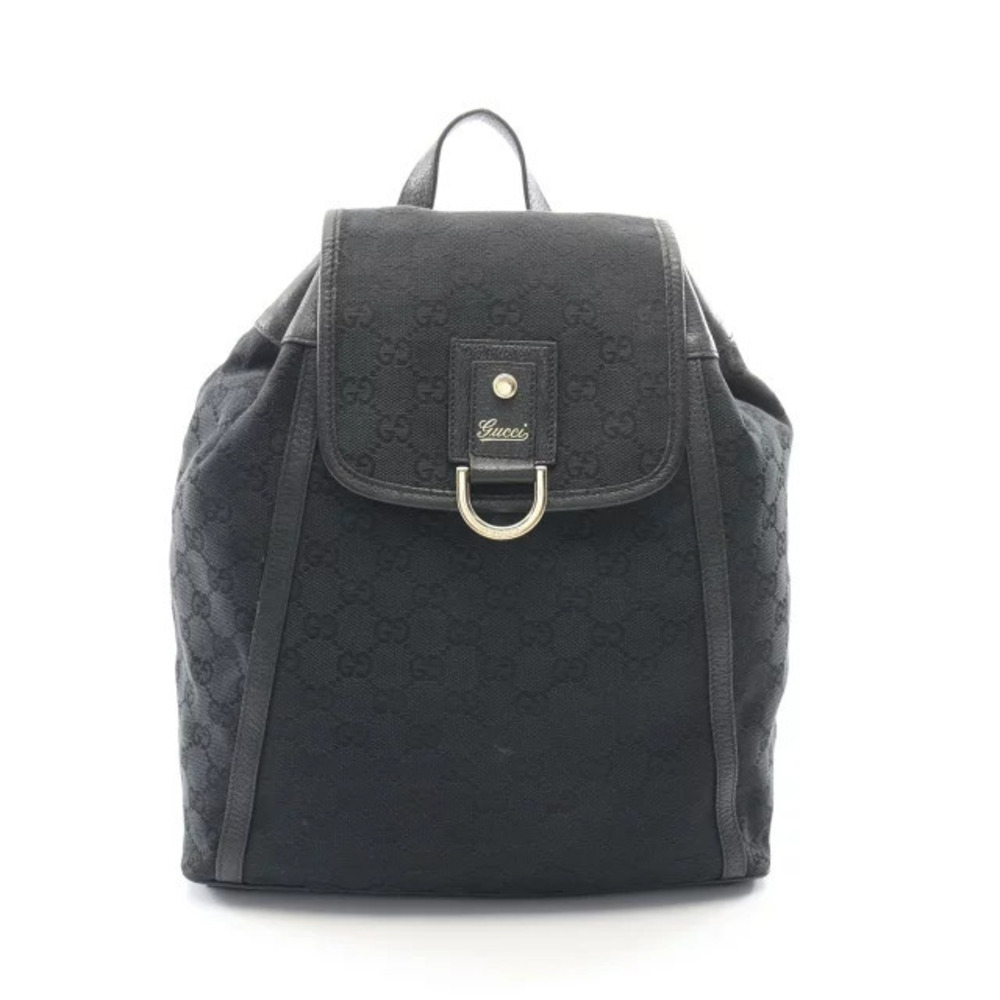 Gucci GG Canvas Backpack Rucksack Bag Leather Black